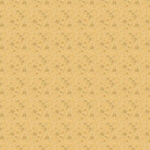 May include: A seamless pattern featuring a repeating floral design. The pattern showcases small, delicate flowers in shades of yellow and muted green against a warm, golden-yellow background. The overall effect is a vintage, cottagecore aesthetic.