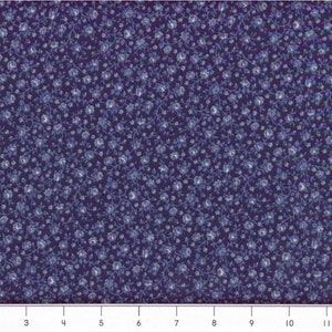 May include: A navy blue fabric with a small white floral pattern. The fabric is covered in tiny white flowers and vines.