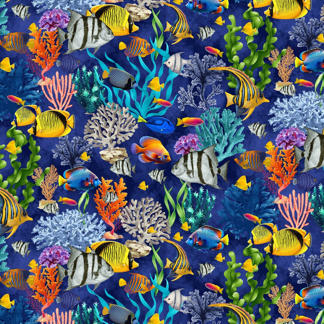 Fabric OCEAN LIFE C D 3130 Reef Coral Reef Life New 100 
