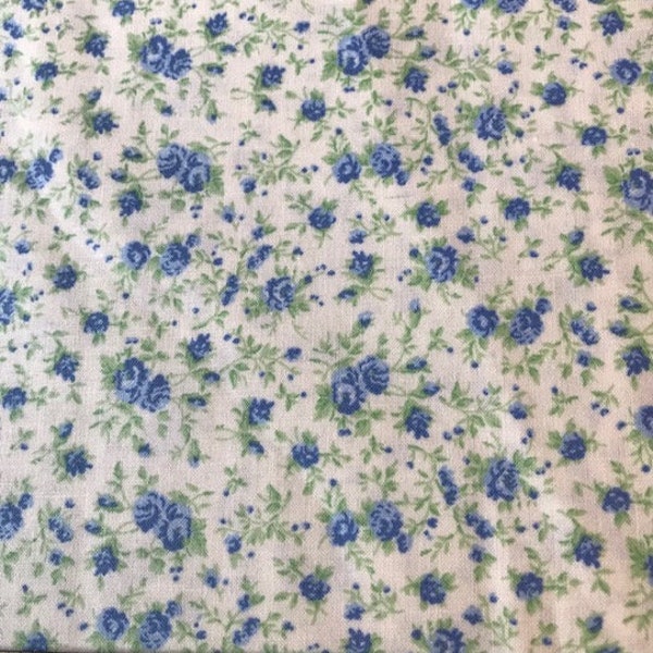 Fabric - BLUE FLORAL - Light Weight Cotton - Vintage Feel - Continuous Cut Always - New - Cut From Bolt - Pet Free Shop #10 BLUE