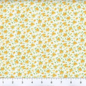 Fabric -  YELLOW FLORAL - Light Weight Cotton - Vintage Feel - Continuous Cut Always - New - Cut From Bolt - Pet Free Shop #15 YELLOW