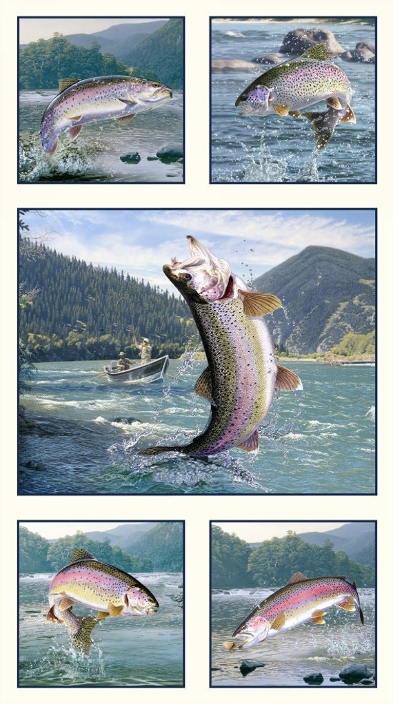 Buy Fabric Panel rainbow Trout Tight Lines by Elizabeth's Studio