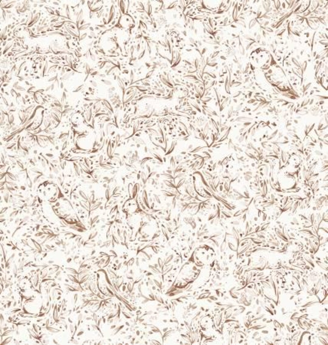 Fabric 108" Wide Back *FOREST FAUNA WOODLAND Toile Tan 569-Z* New! 100% ...