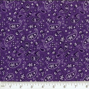 Fabric PAISLEY-BANDANA - PURPLE!! New - Fabric Continuous Cut for You!!