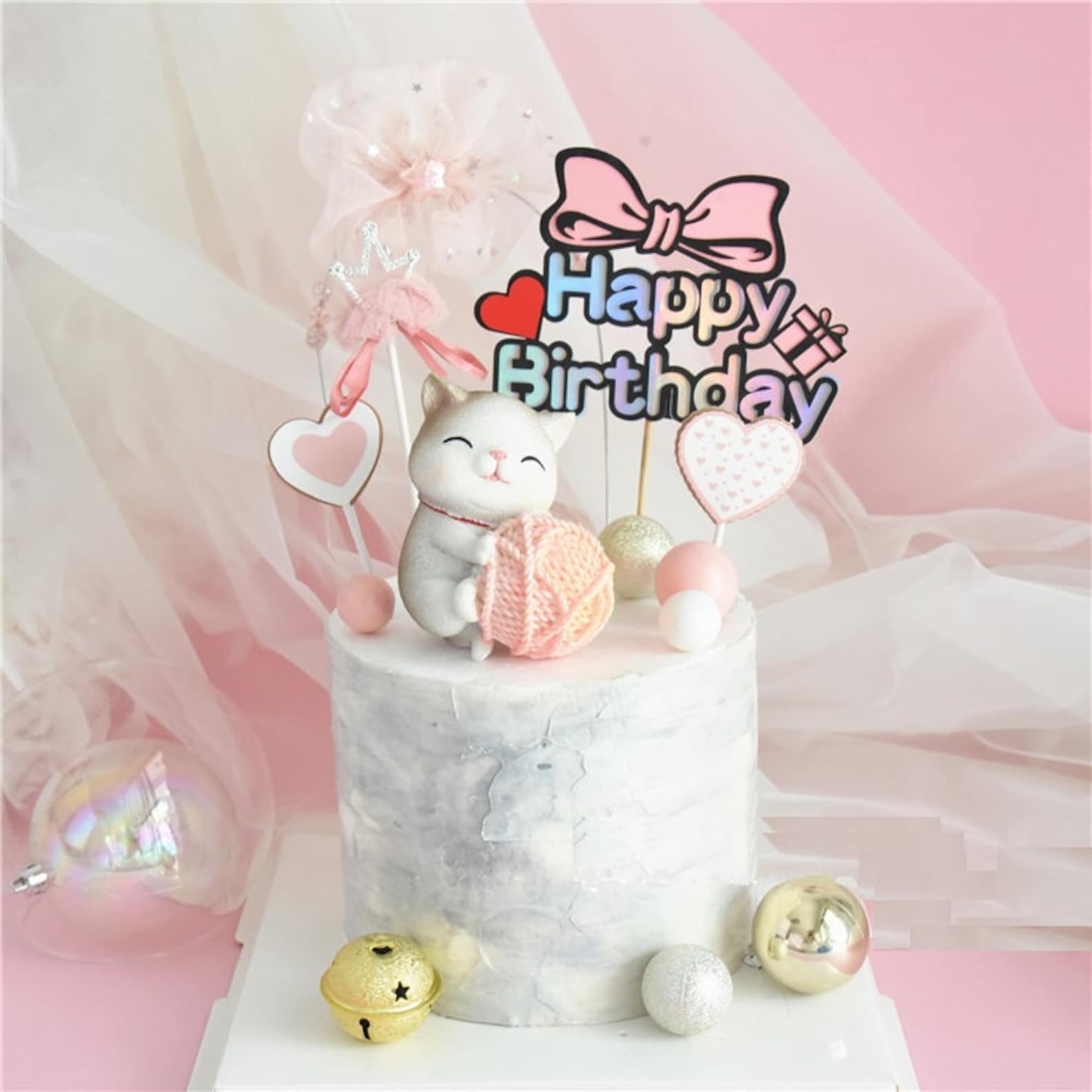 Cat Cake Topper Set Etsy