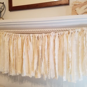 Fabric Tie Shabby Wedding, Demure Neutral Year-Round Garland, Farmhouse Chic Romantic Bedroom, Vintage Bridal shower Decor, Baby Nursery