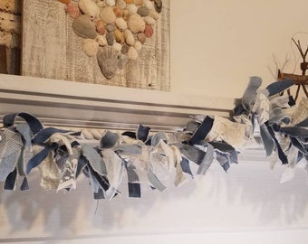 Denim and Lace Garland, Cowboy Party, Country Wedding Decor, Shabby Chic Romantic Garland, Vintage Boho Garland, Baby Nursery Decor