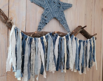 Denim and Lace Garland, Cowboy Party, Country Wedding Decor, Shabby Chic Romantic Garland, Vintage Boho Garland, Baby Nursery Decor