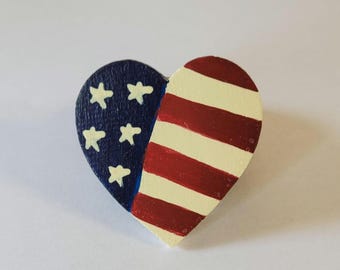 Flag Lapel Pin, Patriotic jewelry, Red White and Blue, America Birthday Wearable, Patriotic Gift, Flag Jewelry, Hand Painted Jewelry