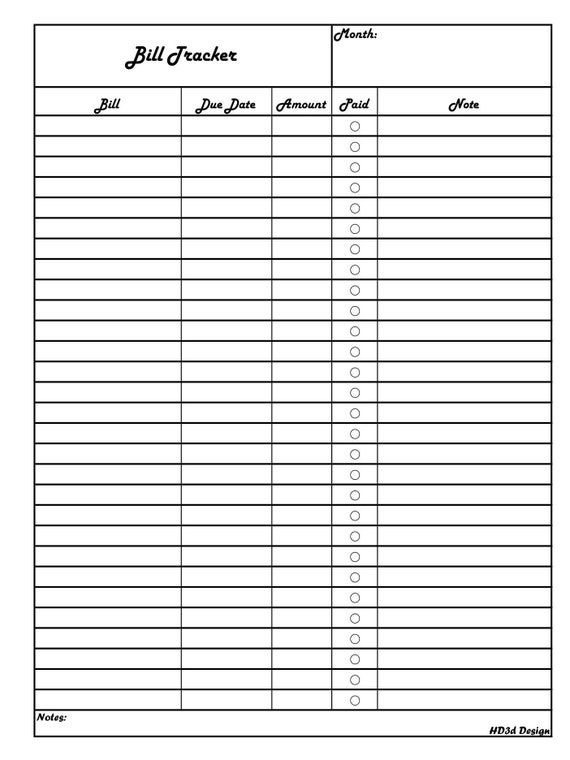 Monthly Bill Tracker for Supernote A5X Etsy