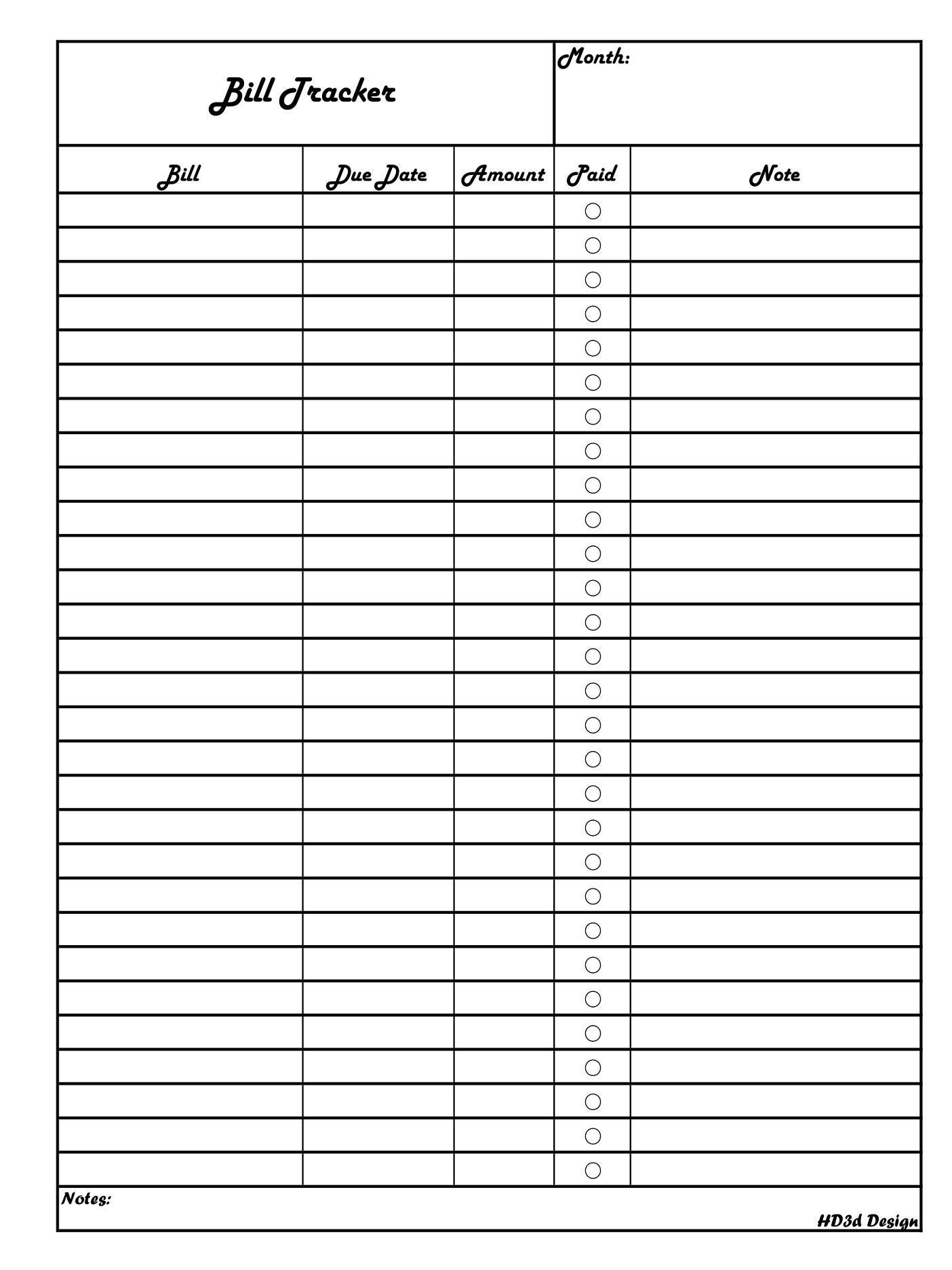 Monthly Bill Tracker for Supernote A5X Etsy