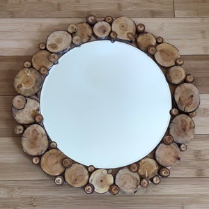 18” wood slice mirror