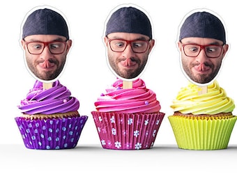 Adornos para cupcakes con caras personalizadas: decoraciones personalizadas para fiestas de cumpleaños