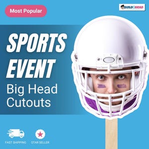 Sports Event Big Head Cutout Face on a Stick - Custom Face Cutout for Birthday Party Celebration - Personalized Big Head Cutout on Cardboard