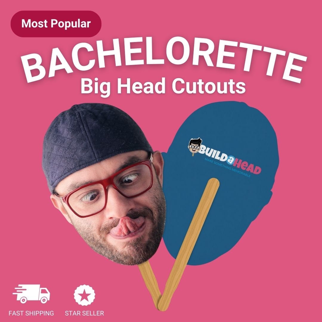 Big Head Face On a Stick Bachelorette Party - Custom Face Fans and Funny Bride Face - Personalized Cutouts Photo Props for Party Decorations