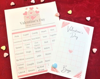 Printable Valentine's Day Bingo Card & Word List Set