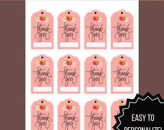 Printable thank you tags, berry tags, personalized gift tag, baby shower favors, strawberry label, teacher gift