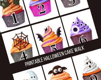 12-Player Printable Halloween Cupcake Cakewalk For Parties, Trunk or Treat, Fall Kids&#39; Activities. Cake Walk