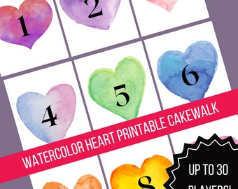 30-Player Printable Cake Walk, Valentine's Day Cake Walk Activity for Parties