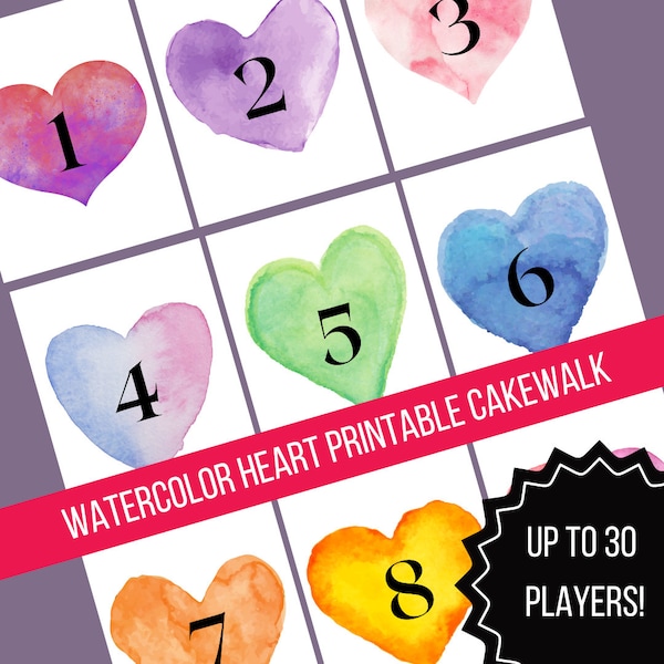 30-Player Printable Cake Walk, Valentine's Day Cake Walk Activity for Parties