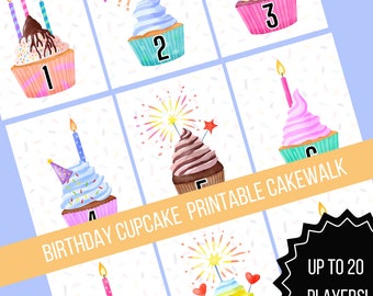 20-player Printable Birthday Cupcake Cakewalk For Parties, Birthday Party Activities, Cake Walk Game