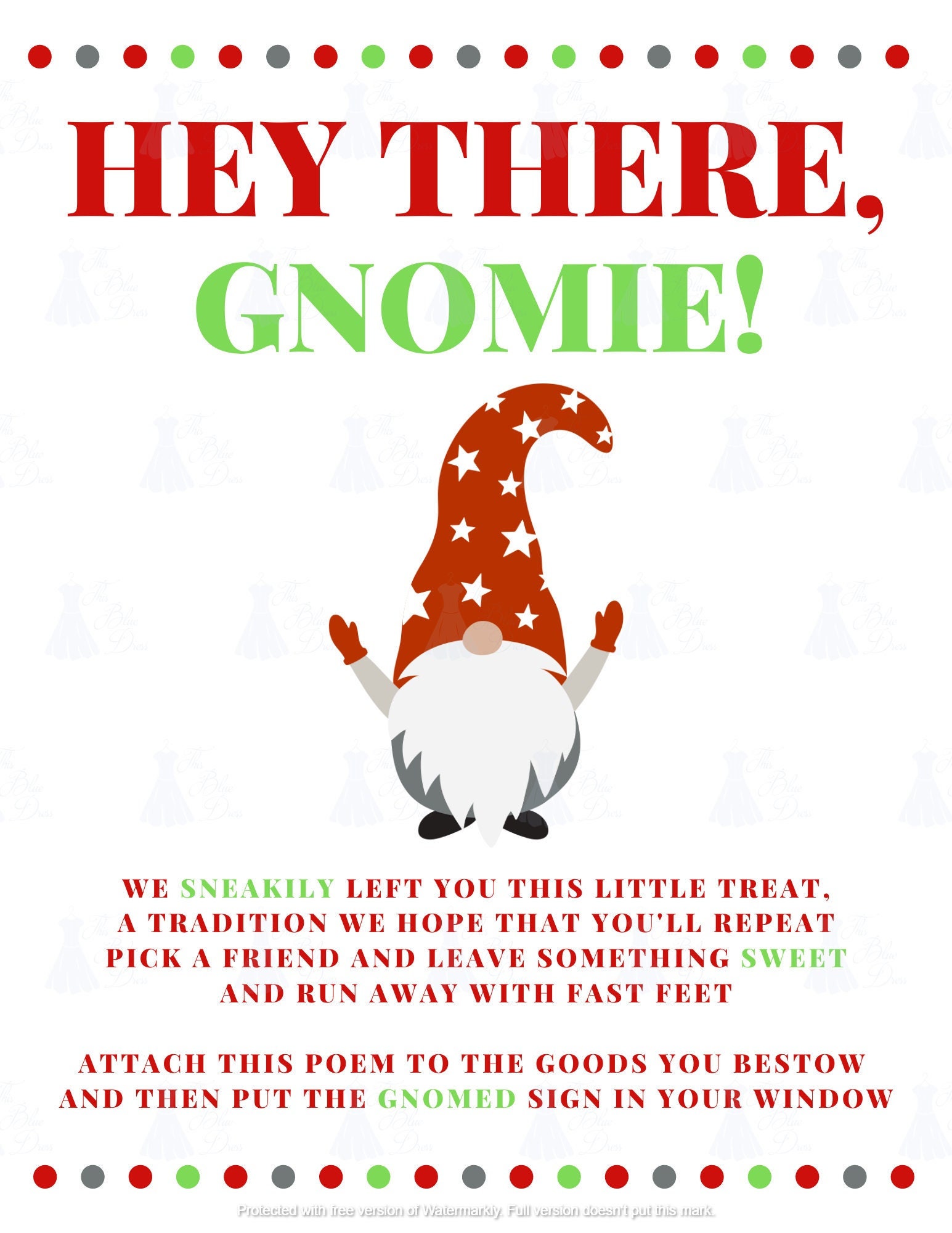 christmas "hey there, gnomie" printable set, christmas poem