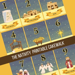 12-Player Printable Nativity Cakewalk For Parties, Christmas Activities For Kids, Christmas Classroom Activity
