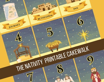 12-Player Printable Nativity Cakewalk For Parties, Christmas Activities For Kids, Christmas Classroom Activity