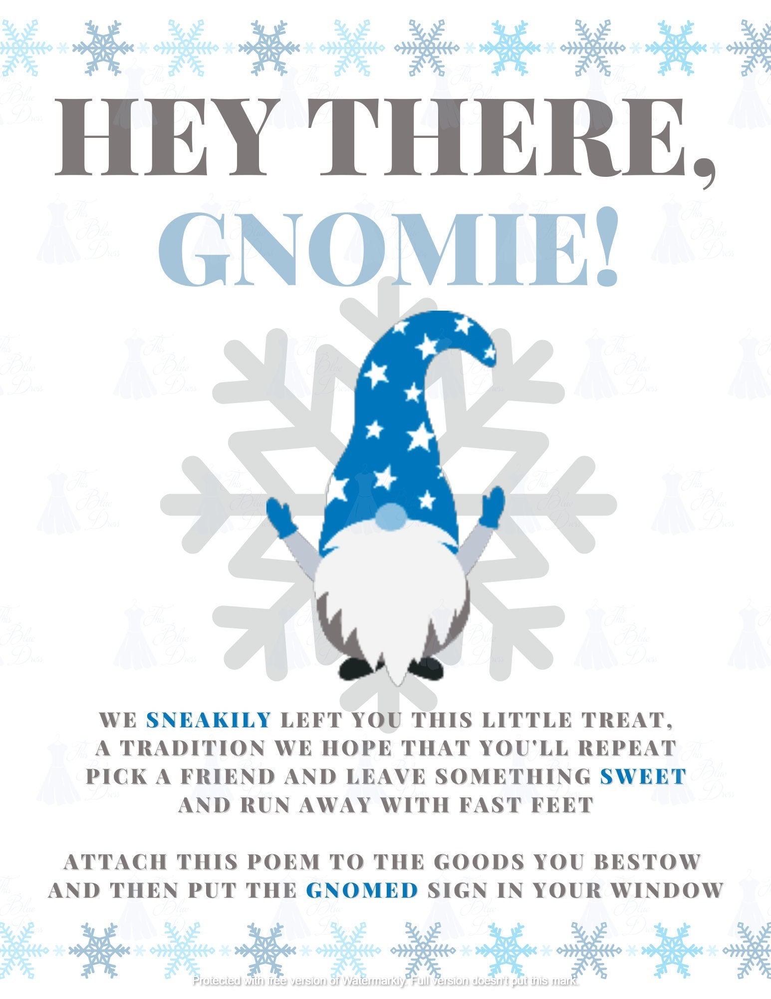christmas "hey there, gnomie" snowflake printable set, christmas