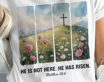 He is Risen Png, Matthew Bible Verse Png, Christian Easter Png, Watercolor Floral Png, Cross Png, Religious Sublimation Designs