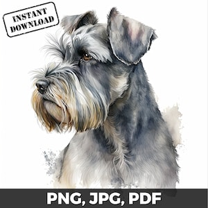 Schnauzer Art Print, Schnauzer Dog Print, Schnauzer Watercolor, Schnauzer png, pdf, jpg, Sublimation