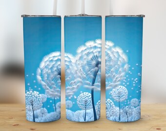 Flores de diente de león 3D Vaso flaco de 20 oz, diseño de sublimación, envoltura de vaso recto y cónico, descarga digital png, gráfico