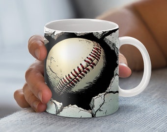 3D Baseball Breaking Wall Becherverpackung für Sublimation, 11 Unzen und 15 Unzen Becherdesign, digitale PNG-Datei