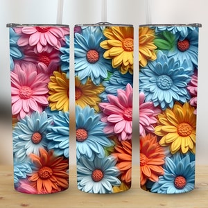 3D Daisies Flowers 20 oz Skinny Tumbler Sublimation Design, Straight & Tapered Wrap, 3D Tumbler Wrap, Daisies Tumbler Png, Instant Download