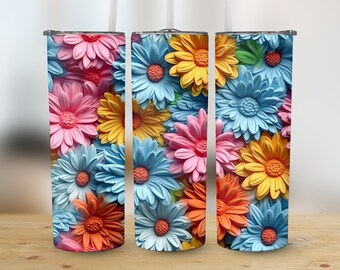 3D Daisies Flowers 20 oz Skinny Tumbler Sublimation Design, Straight & Tapered Wrap, 3D Tumbler Wrap, Daisies Tumbler Png, Instant Download