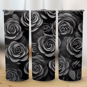 3D Black Roses 20 oz Skinny Tumbler, Sublimation Design, Straight and Tapered Tumbler Wrap, Digital Download png, Graphic
