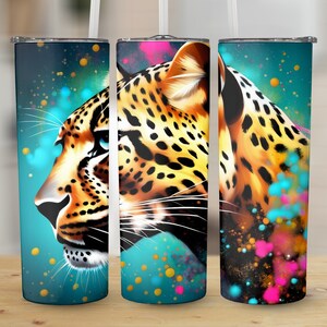 Leopard 20 oz Skinny Tumbler, Paint Splatter Sublimation Design, Straight and Tapered Tumbler Wrap, Digital Download png, Graphic