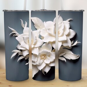 3D White Lilies Flowers 20 oz Skinny Tumbler, Sublimation Design, Straight and Tapered Tumbler Wrap, Digital Download png, Graphic