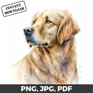 Golden Retriever Art Print, Golden Retriever Dog Print, Golden Retriever Watercolor, Golden Retriever png, pdf, jpg, Sublimation