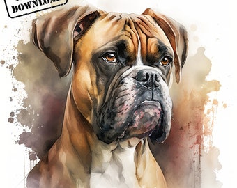 Boxer Art Print, Boxer Dog Print, Boxer Watercolor, Boxer png, pdf, jpg, Sublimation