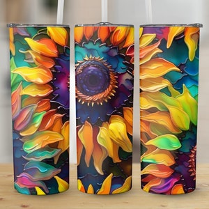 Sunflowers 20 oz Skinny Tumbler, Alcohol Ink Sublimation Design, Straight and Tapered Tumbler Wrap, Digital Download png, Graphic