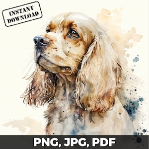 Cocker Spaniel Art Print, Cocker Spaniel Dog Print, Cocker Spaniel Watercolor, Cocker Spaniel png, pdf, jpg, Sublimation