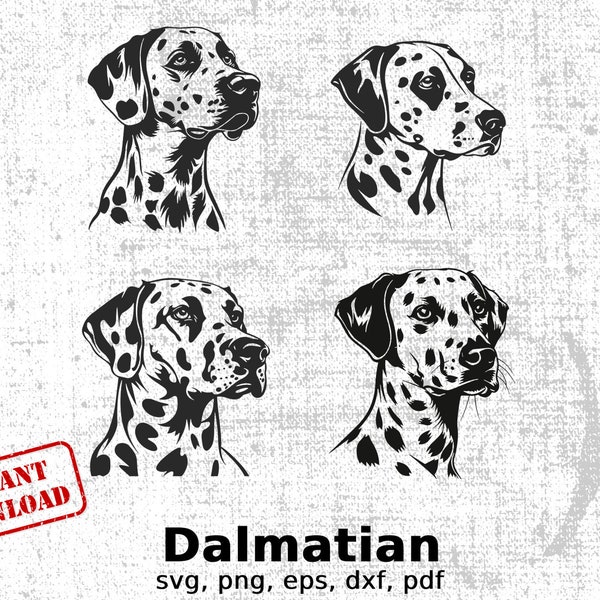 Dalmatian Dog Clipart Set, Digital Download, Four Dalmatian Illustrations, svg, png, eps, dxf, pdf, Cricut Files, Commercial Use