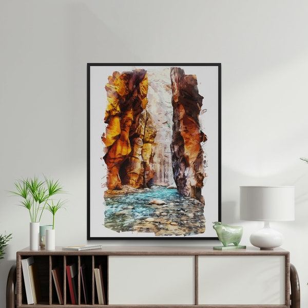 Zion National Park Narrows watercolor portrait print | downloadable wall art | printable watercolor wall art