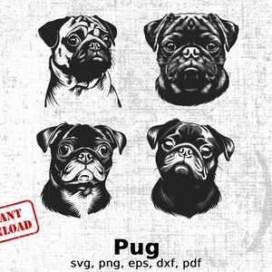 Pug Clipart Digital Download, Pug Svg Files for Cricut, Pug Png Illustration, Pug Eps Vector, Pug Dxf Cut Files, Pug Instant Download