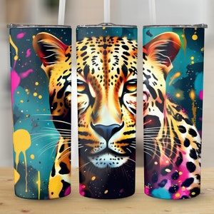 Leopard 20 oz Skinny Tumbler, Paint Splatter Sublimation Design, Straight and Tapered Tumbler Wrap, Digital Download png, Graphic
