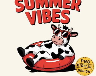 Sommer Vibes Kuh Png, lustiges Kuh-Shirt-Design, Kuhlachen Png, Sommer Sublimationsdesign, süße Kuh Grafik, Retro Sommer Png