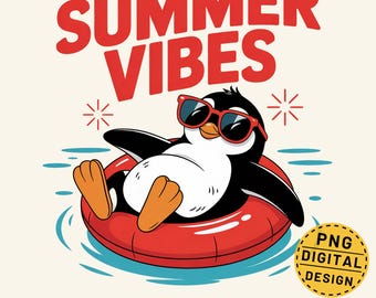 Sommer Vibes Pinguin Png, Cooler Pinguin Png Design, Sommer Shirt Design, Lustiger Pinguin Druck, Sommer Sublimation Png, Strand Png