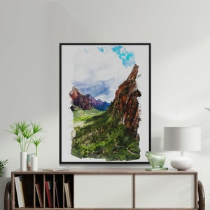 Impresión de retrato de acuarela del Parque Nacional Zion / arte de pared descargable / arte de pared de acuarela imprimible