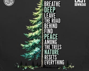 Natur setzt alles zurück PNG, Wald Baum Evergreen Zitat Sublimation, achtsame digitale Kunst Sofortiger Download Druck